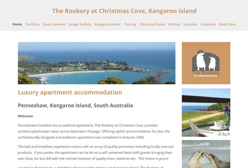 Website for holiday rental on Kangaroo Island