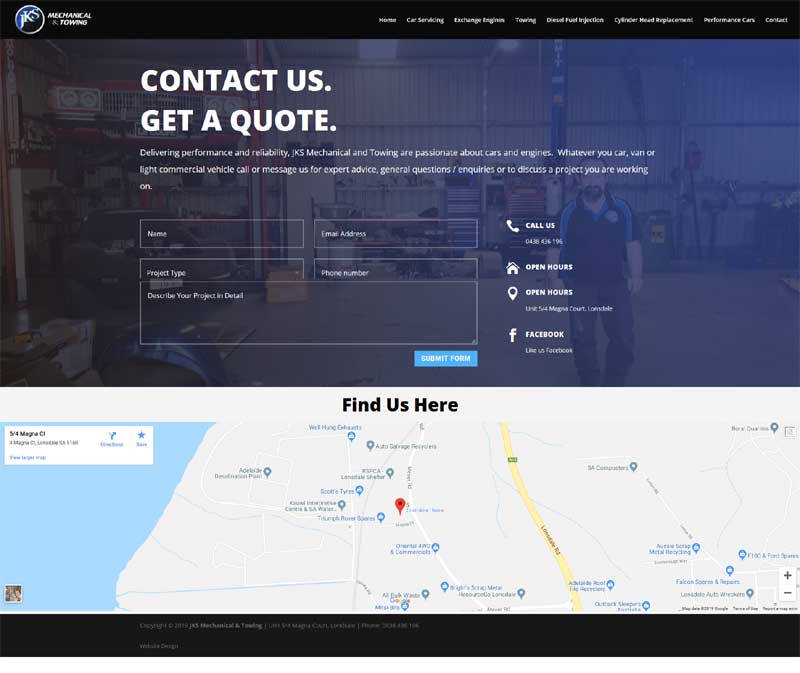 website design for jks mechanical and towing lonsdale 