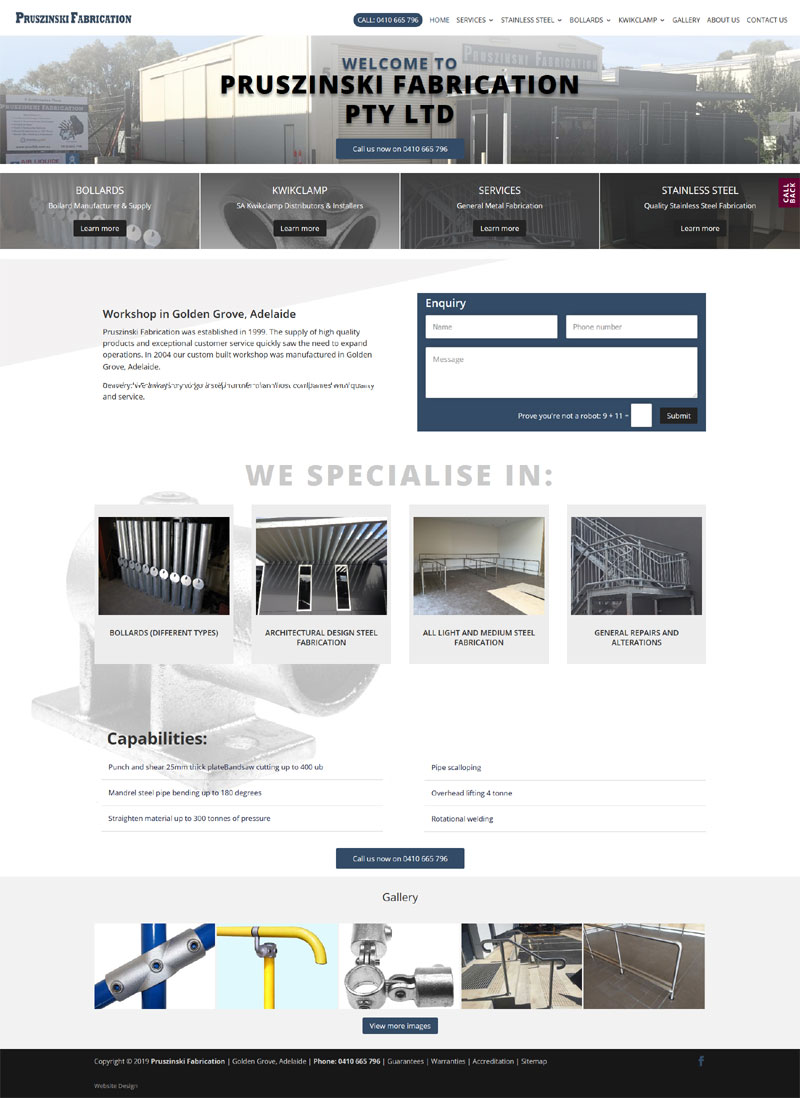 website design for pruszinski fabrication in Adelaide website design for pruszinski fabrication in Adelaide