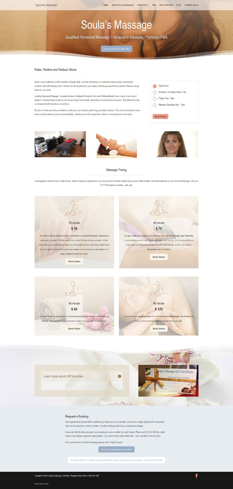 Massage Therapist in Adelaide Website design