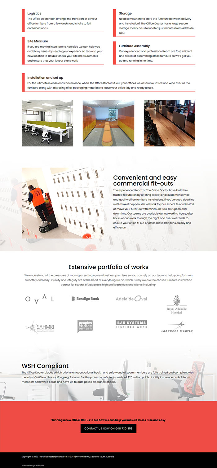 website example for commercial furniture installers in Adelaide