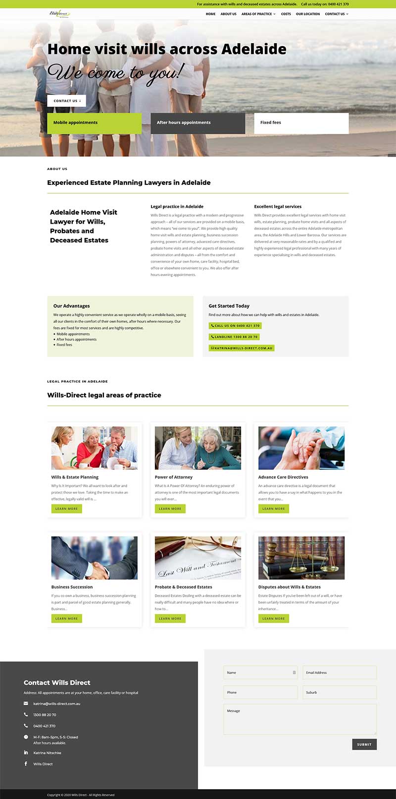 website design for home visit wills business in adelaide
