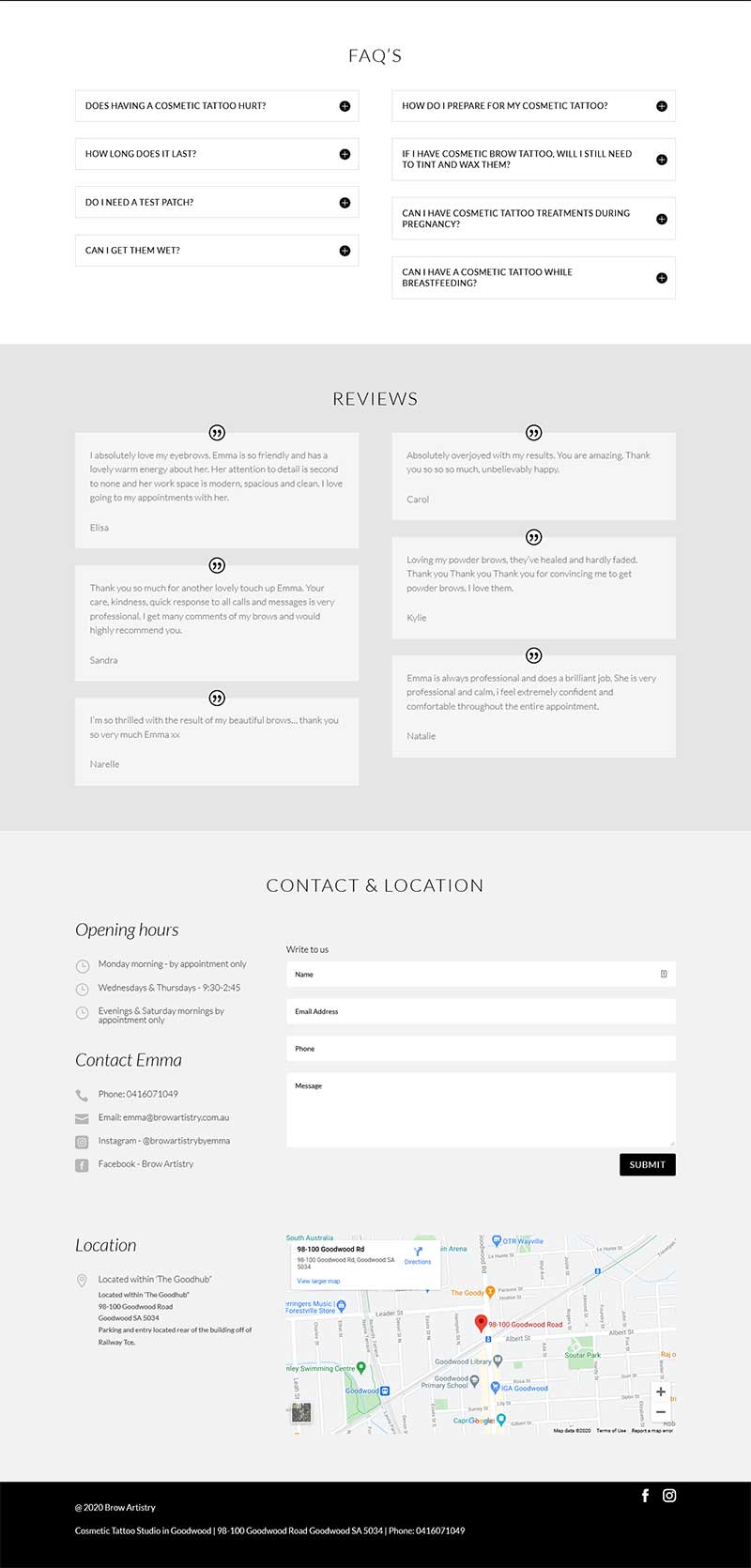 website desing for Cosmetic Tattoo Clinic Adelaide