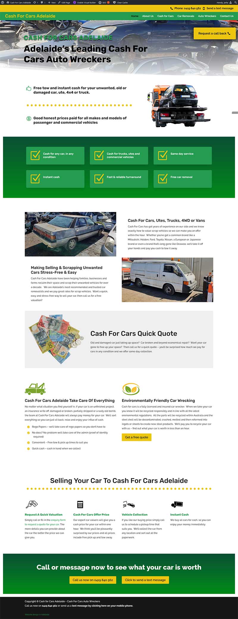 website design and copywriting for cash for cars adelaide