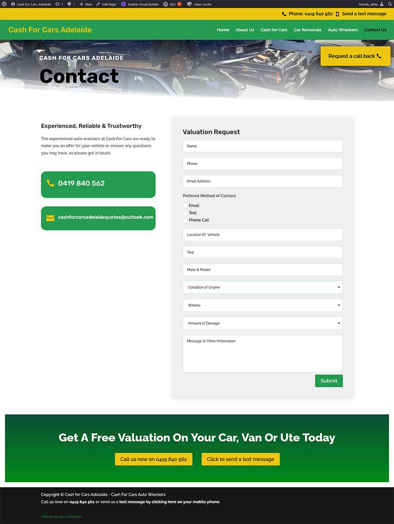 website design and copywriting for cash for cars adelaide