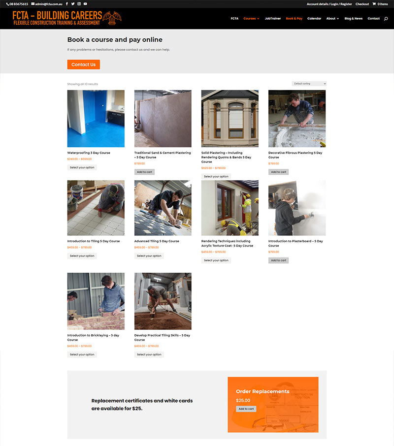 Course booking website built with WordPress and Woocommerce