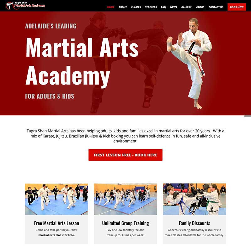 Martial Arts Academy website design