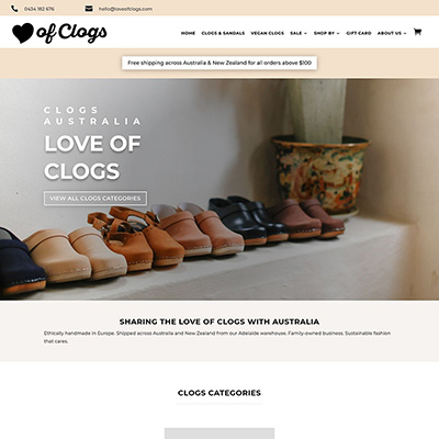 Shop / Ecommerce website for clogs in Australia