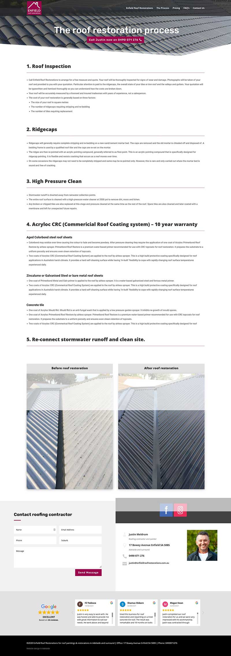 Website design for roof restoration business in Adelaide