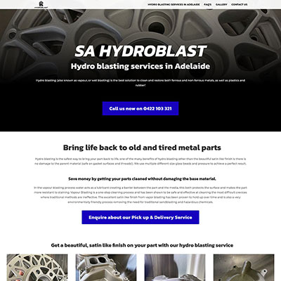 Single page website design for SA Hydroblast