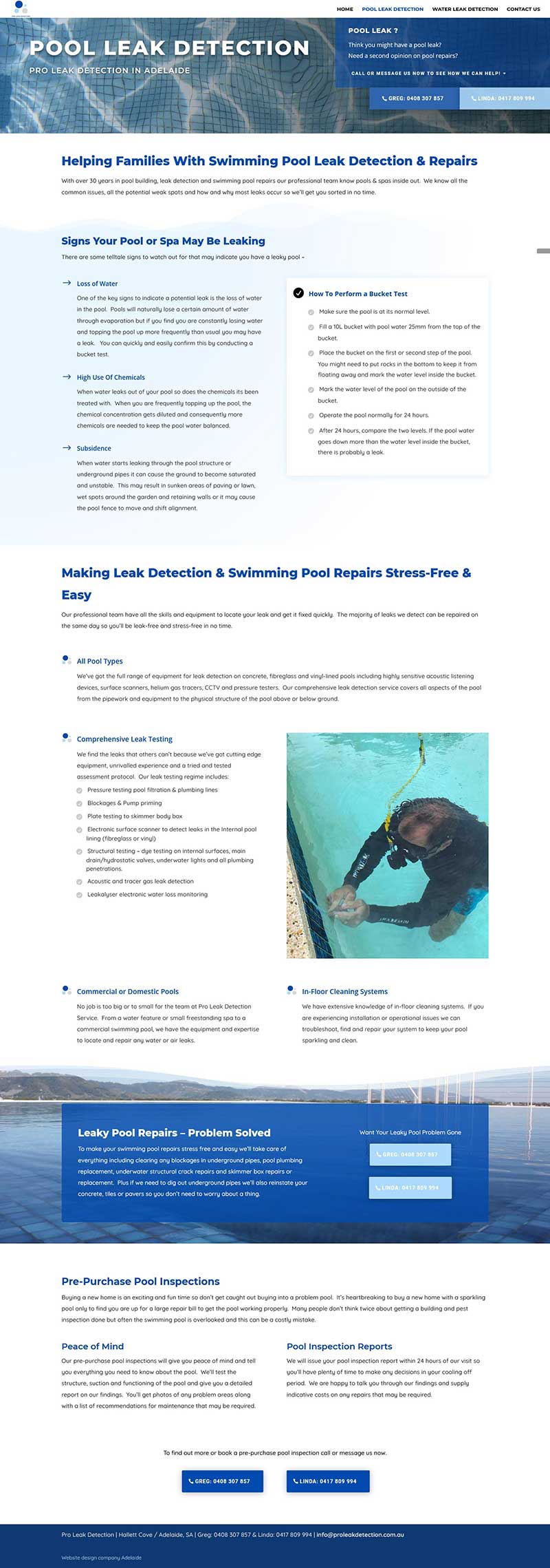 Business website for leak detection business in Adelaide