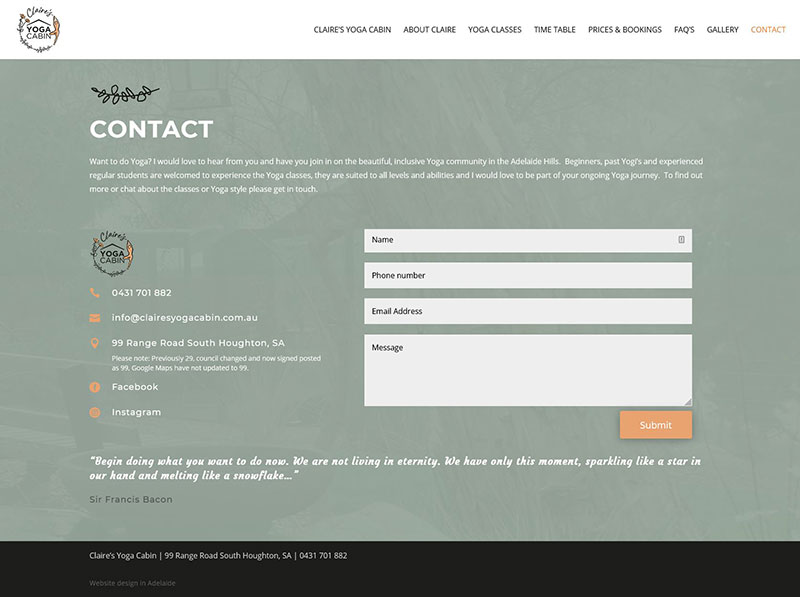 website design for a yoga studio in adelaide hills