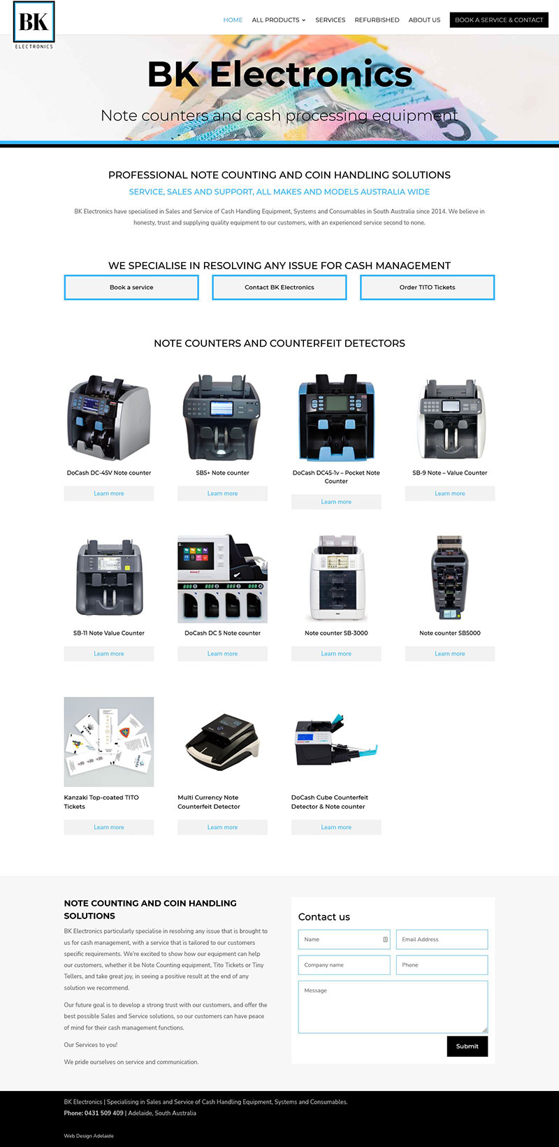 Product cataloge website for note counting and coin handling