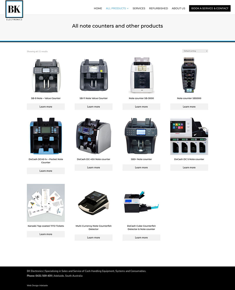 Product cataloge website for note counting and coin handling