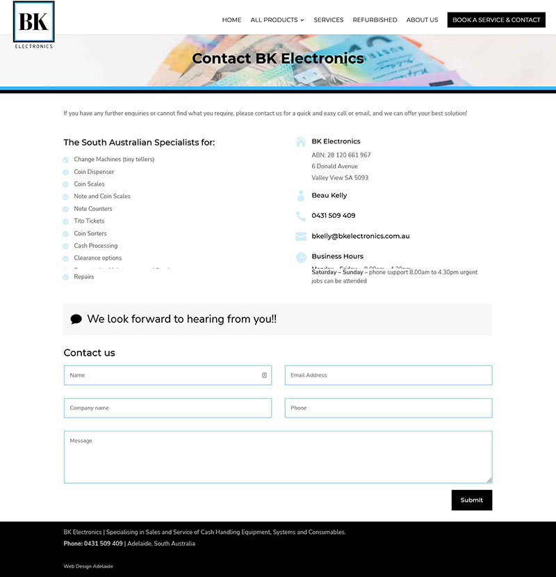 Product cataloge website for note counting and coin handling