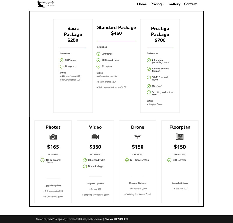 Website build for a photography business in Adelaide