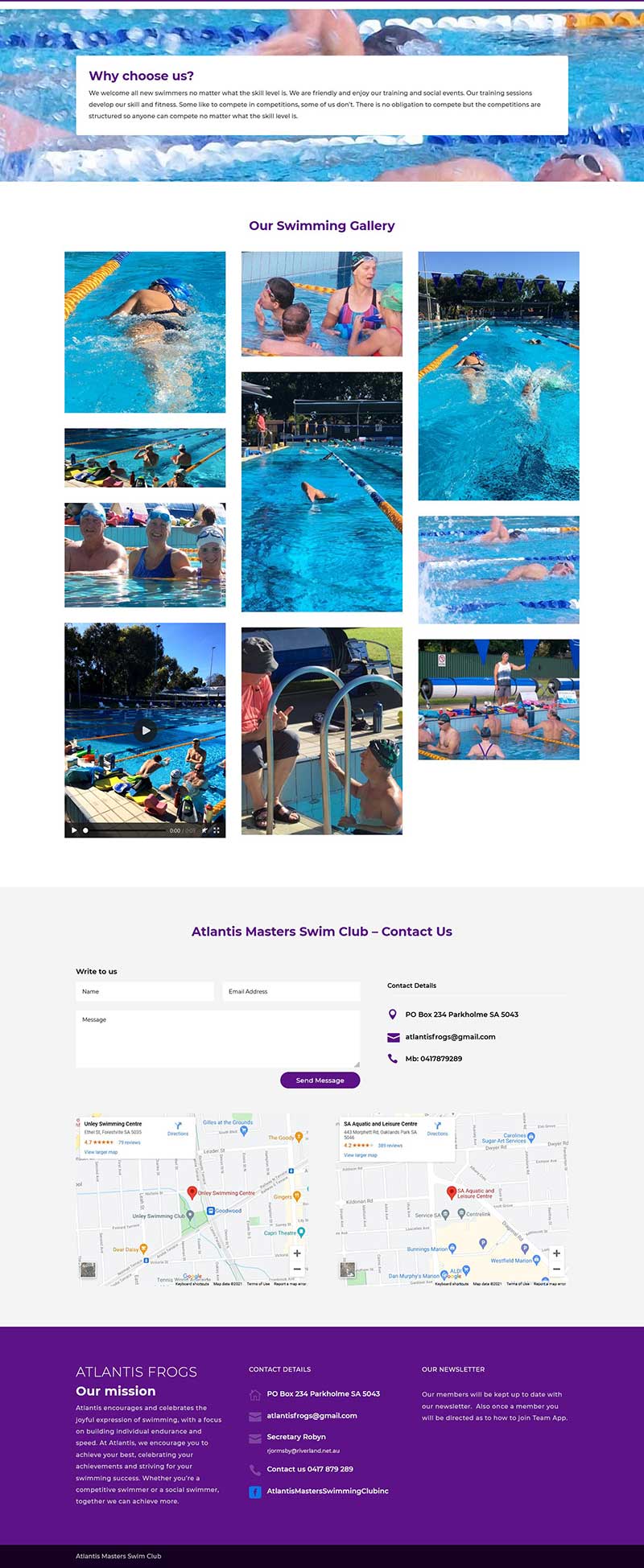 Web development for a swimming club