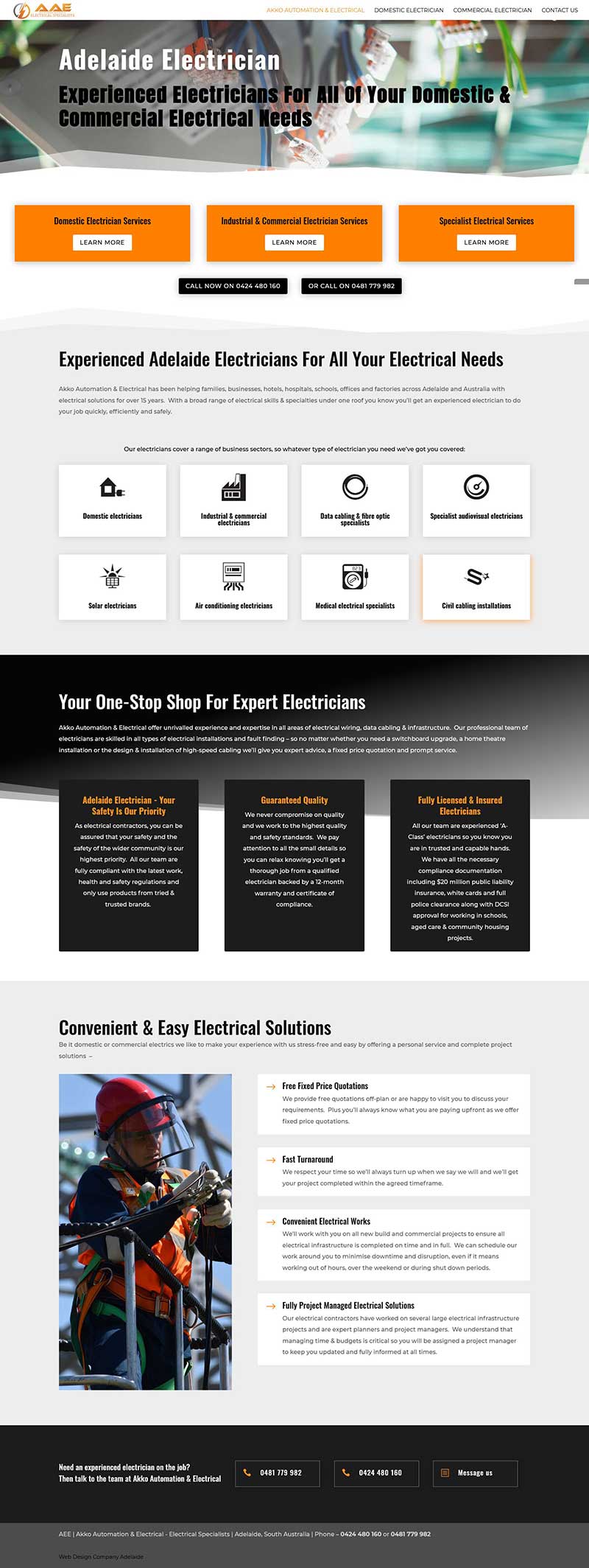Website design for an electrical firm in Adelaide