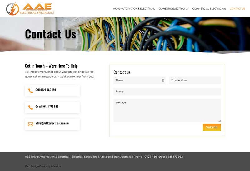 Website design for an electrical firm in Adelaide