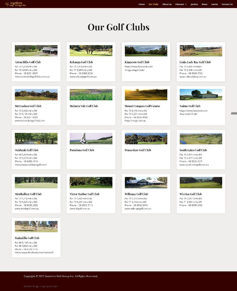 Website design for a golf club in South Australia