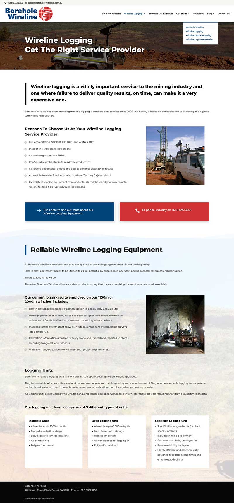 website design for borehole-wireline